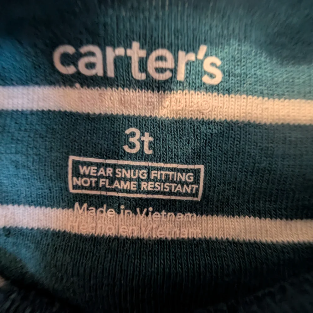 Carter's 3T Teal and White Striped Kids Pajama Set